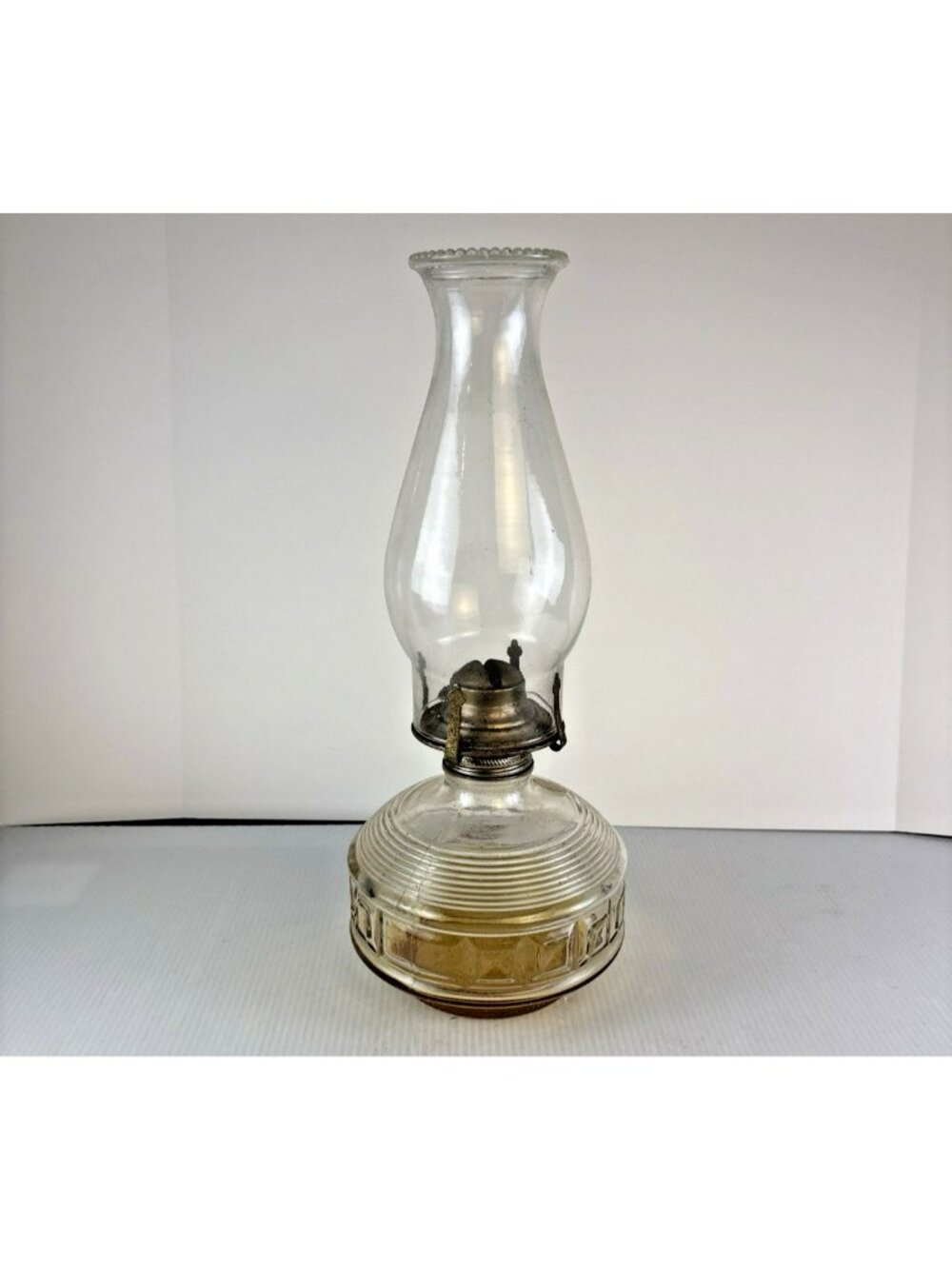 Vintage Lamplight Farms Glass Oil Lamp | Block Ribbed | 70s Farmhouse Decor